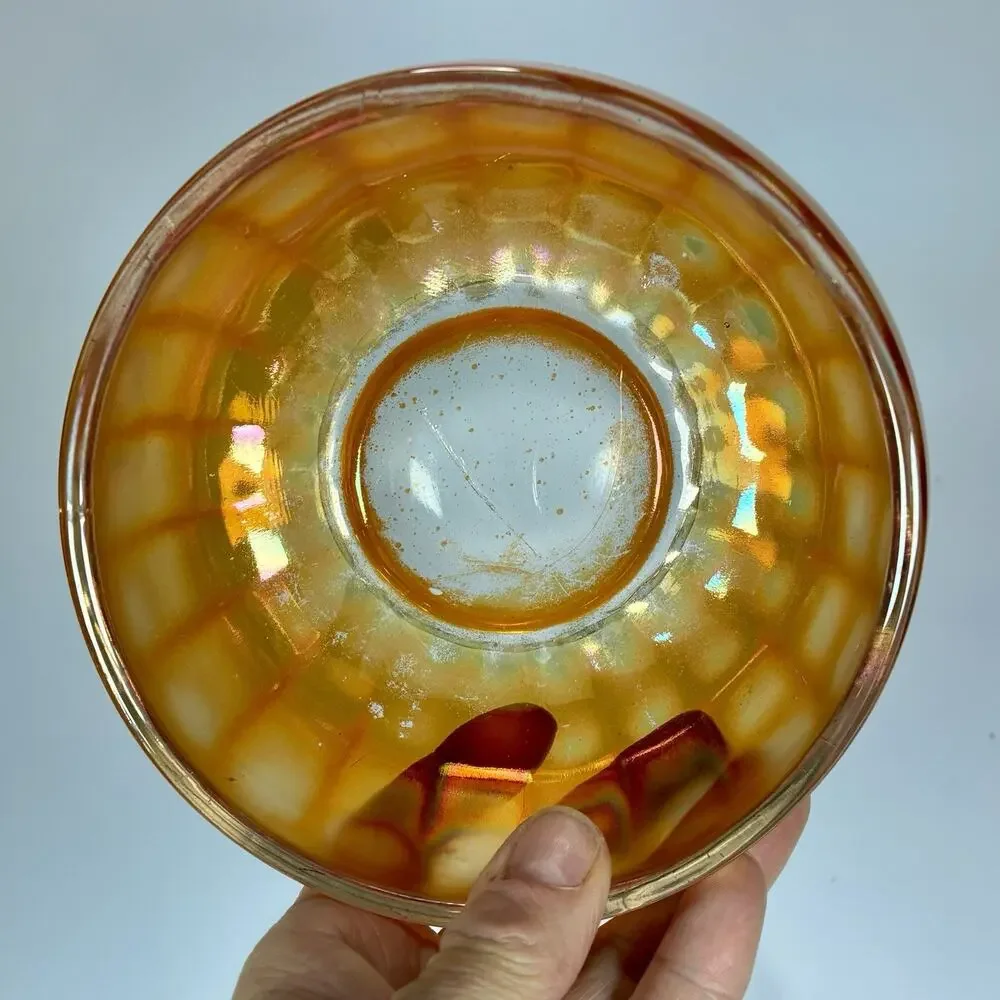 Imperial Glass CHESTERFIELD Line 600 Carnival Marigold Rose Nut Bowl Panelled